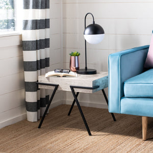 Safavieh Jett Rustic-Industrial Accent Table With Textured Faux Concrete Top & Minimalist Black Iron Legs ACC4201A