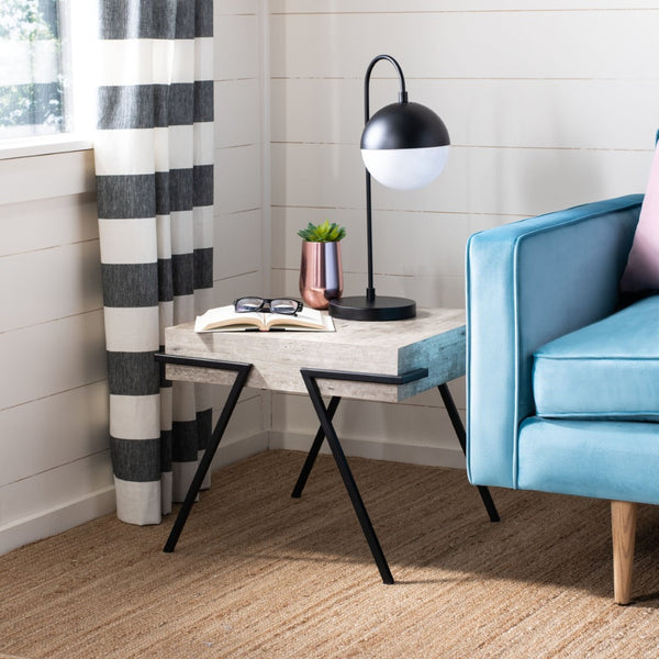 Safavieh Jett Rustic-Industrial Accent Table With Textured Faux Concrete Top & Minimalist Black Iron Legs ACC4201A