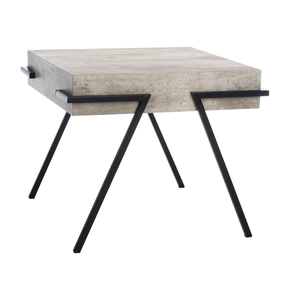 Safavieh Jett Rustic-Industrial Accent Table With Textured Faux Concrete Top & Minimalist Black Iron Legs ACC4201A