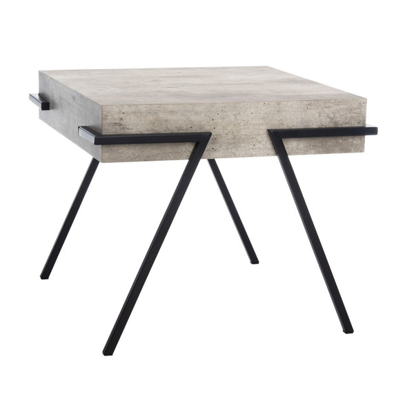 Safavieh Jett Rustic-Industrial Accent Table With Textured Faux Concrete Top & Minimalist Black Iron Legs ACC4201A