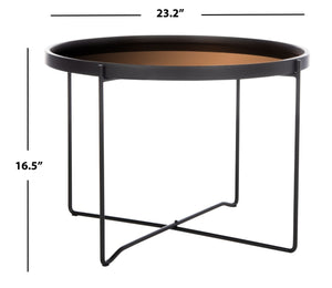 Safavieh Ruby Medium Round Tray Accent Table - Glamorous Rose Gold Top With Black Wood & Iron Legs, Stylish Use ACC4205A