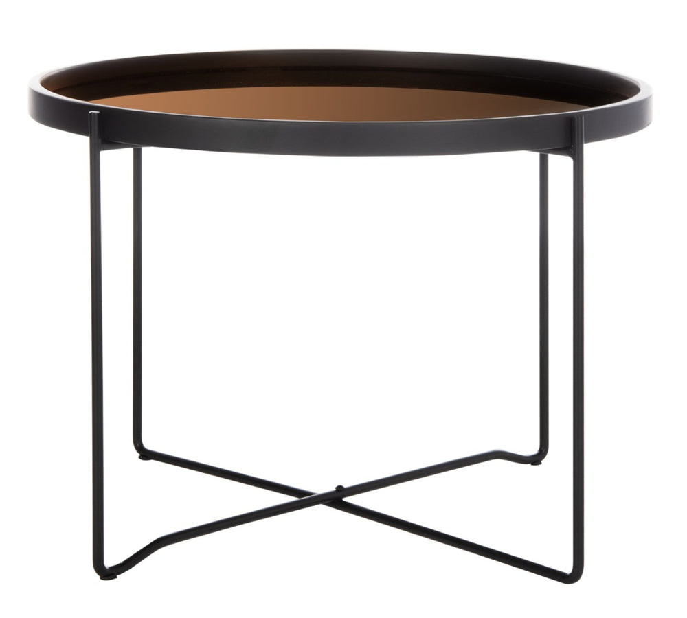 Safavieh Ruby Medium Round Tray Accent Table - Glamorous Rose Gold Top With Black Wood & Iron Legs, Stylish Use ACC4205A