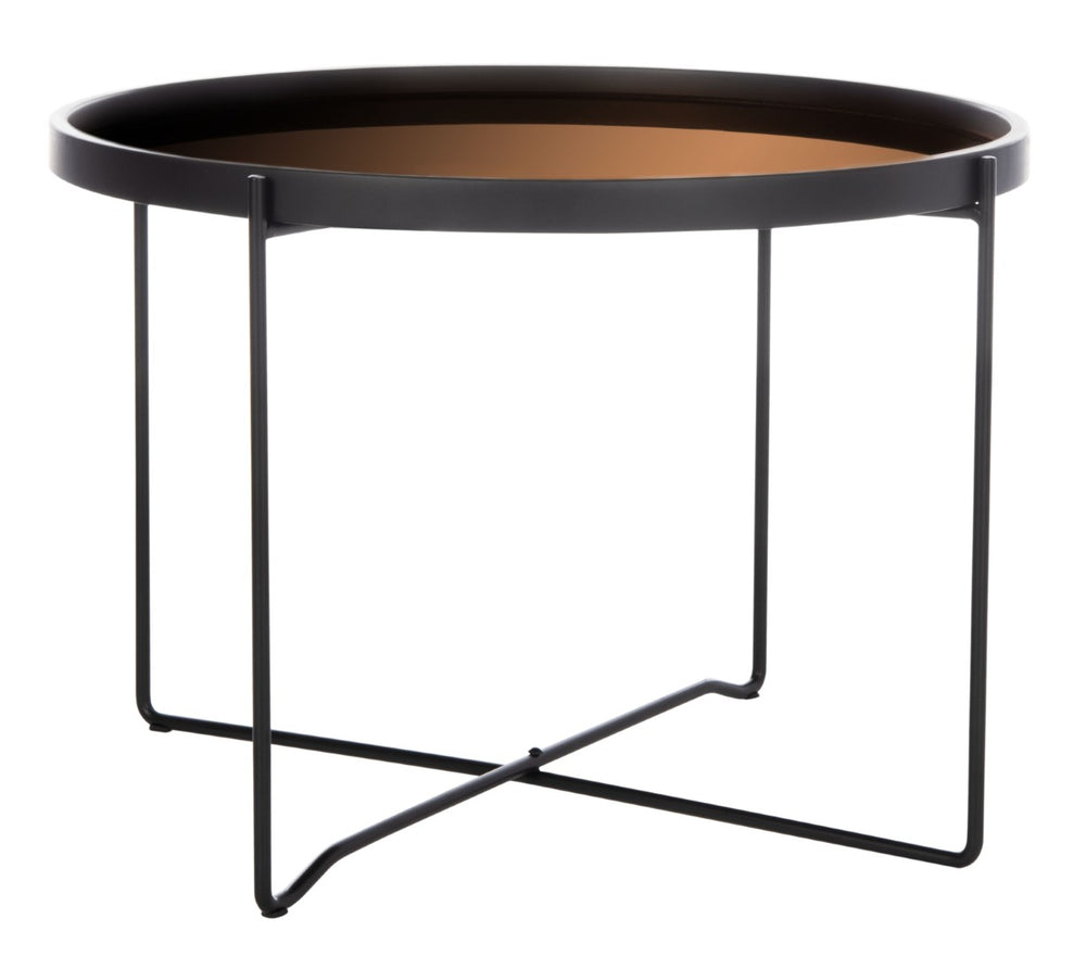 Safavieh Ruby Medium Round Tray Accent Table - Glamorous Rose Gold Top With Black Wood & Iron Legs, Stylish Use ACC4205A