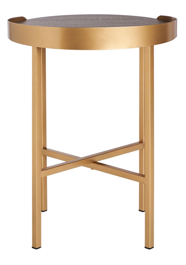 Safavieh Prague Round Side Table - Light Grey Oak With Gold Edges, Stylish Accent For Living Rooms & Bedrooms ACC4208A