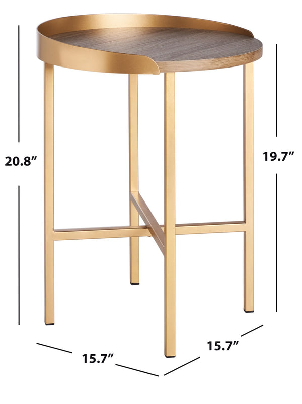 Safavieh Prague Round Side Table - Light Grey Oak With Gold Edges, Stylish Accent For Living Rooms & Bedrooms ACC4208A