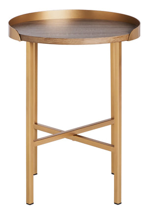 Safavieh Prague Round Side Table - Light Grey Oak With Gold Edges, Stylish Accent For Living Rooms & Bedrooms ACC4208A