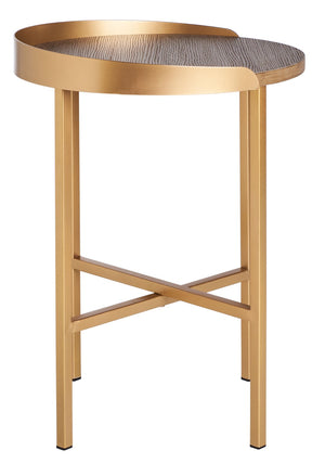 Safavieh Prague Round Side Table - Light Grey Oak With Gold Edges, Stylish Accent For Living Rooms & Bedrooms ACC4208A