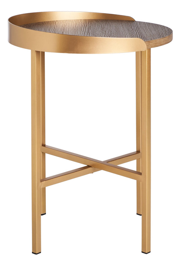 Safavieh Prague Round Side Table - Light Grey Oak With Gold Edges, Stylish Accent For Living Rooms & Bedrooms ACC4208A