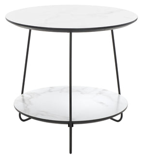 Safavieh Avani Round Side Table - Stylish Mid-Century Design With Faux Marble Finish & Hairpin Legs, 2-Tier Space ACC4209A