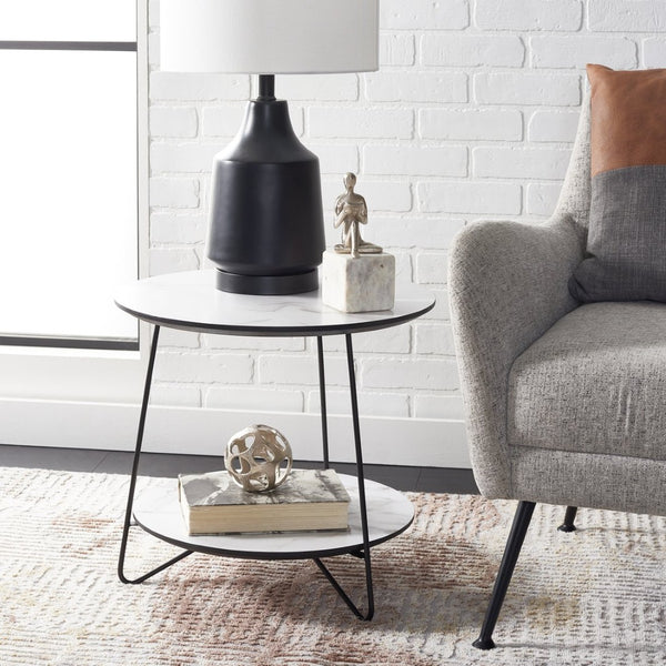 Safavieh Avani Round Side Table - Stylish Mid-Century Design With Faux Marble Finish & Hairpin Legs, 2-Tier Space ACC4209A
