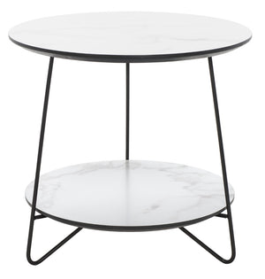 Safavieh Avani Round Side Table - Stylish Mid-Century Design With Faux Marble Finish & Hairpin Legs, 2-Tier Space ACC4209A