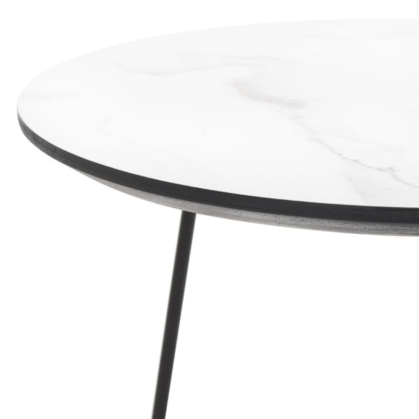 Safavieh Avaline Mid-Century Round Side Table With Faux White Marble & Black Hairpin Legs For Modern Spaces ACC4210A