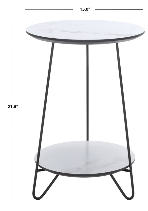 Safavieh Avaline Mid-Century Round Side Table With Faux White Marble & Black Hairpin Legs For Modern Spaces ACC4210A