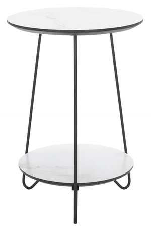 Safavieh Avaline Mid-Century Round Side Table With Faux White Marble & Black Hairpin Legs For Modern Spaces ACC4210A