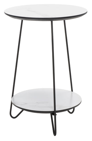 Safavieh Avaline Mid-Century Round Side Table With Faux White Marble & Black Hairpin Legs For Modern Spaces ACC4210A