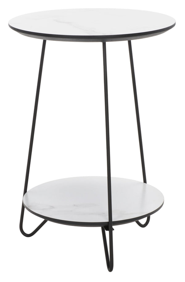 Safavieh Avaline Mid-Century Round Side Table With Faux White Marble & Black Hairpin Legs For Modern Spaces ACC4210A