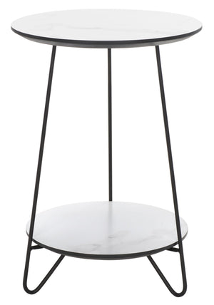 Safavieh Avaline Mid-Century Round Side Table With Faux White Marble & Black Hairpin Legs For Modern Spaces ACC4210A