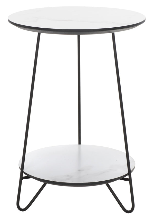 Safavieh Avaline Mid-Century Round Side Table With Faux White Marble & Black Hairpin Legs For Modern Spaces ACC4210A