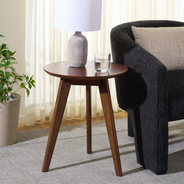 Bahaus Round Accent Table With Tapered Legs — Compact Contemporary End Table For Small Spaces