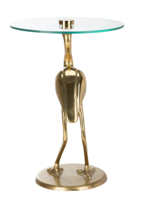 Safavieh Tori Crane Accent Table - Artisanal Design With Etched Motifs For Stylish Living Space Elegance Glass Top/Gold ACC4600A