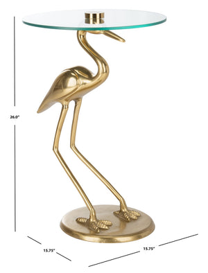 Safavieh Tori Crane Accent Table - Artisanal Design With Etched Motifs For Stylish Living Space Elegance Glass Top/Gold ACC4600A