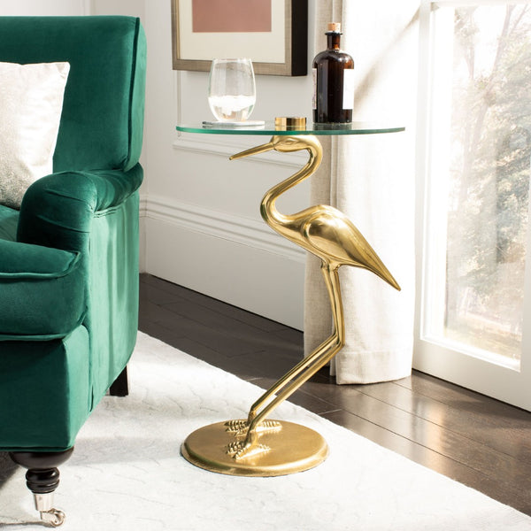 Safavieh Tori Crane Accent Table - Artisanal Design With Etched Motifs For Stylish Living Space Elegance Glass Top/Gold ACC4600A