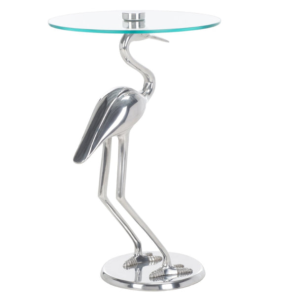 Safavieh Tori Crane Accent Table - Artisanal Design With Etched Motifs For Stylish Living Space Elegance Silver / Glass ACC4600B