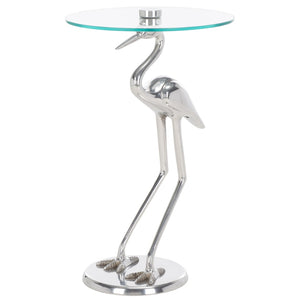 Safavieh Tori Crane Accent Table - Artisanal Design With Etched Motifs For Stylish Living Space Elegance Silver / Glass ACC4600B