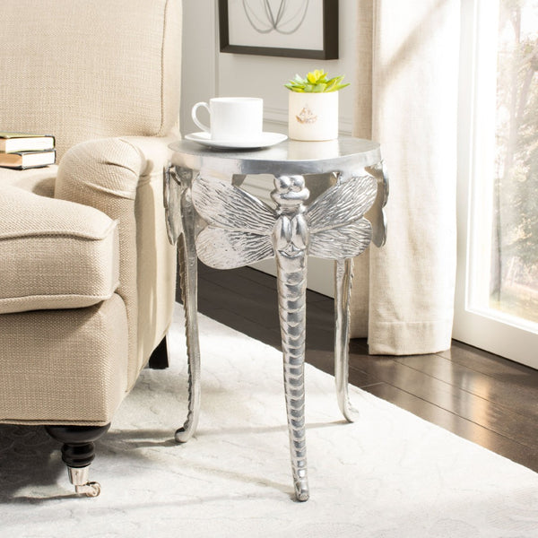 Safavieh Melika Sculptural Dragonfly Legs Accent Table In Shimmering Silver - Elegant, Versatile Design For Any Space ACC4601A