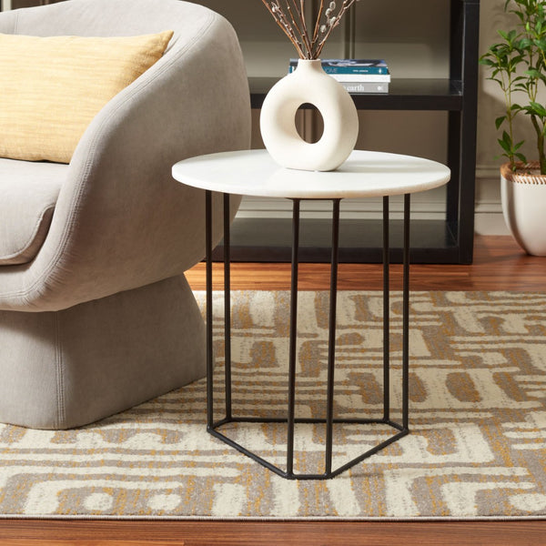 Safavieh Eloblaire Round Accent Table - Modern White Marble Top With Stylish Hairpin Base For Any Space ACC4605A