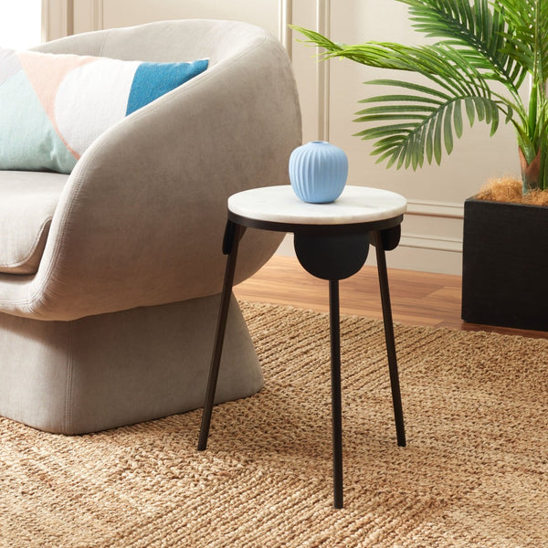 Safavieh Everbrooke Round Accent Table - Bauhaus-Inspired Marble Top & Black Legs For Modern Spaces ACC4607A