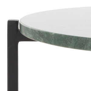 Safavieh Evrynne Round Accent Table - Luxurious Green Marble Top & Black Minimalist Base For Modern Spaces ACC4608A
