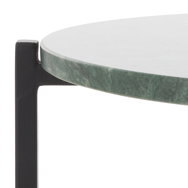 Safavieh Evrynne Round Accent Table - Luxurious Green Marble Top & Black Minimalist Base For Modern Spaces ACC4608A