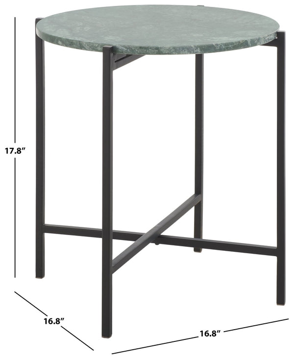 Safavieh Evrynne Round Accent Table - Luxurious Green Marble Top & Black Minimalist Base For Modern Spaces ACC4608A