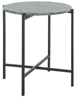 Safavieh Evrynne Round Accent Table - Luxurious Green Marble Top & Black Minimalist Base For Modern Spaces ACC4608A