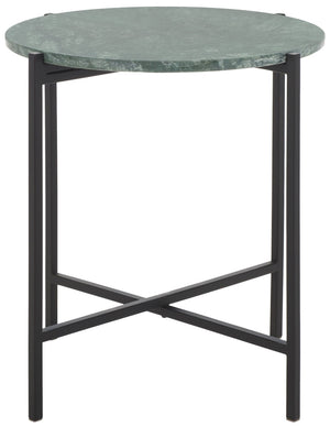 Safavieh Evrynne Round Accent Table - Luxurious Green Marble Top & Black Minimalist Base For Modern Spaces ACC4608A