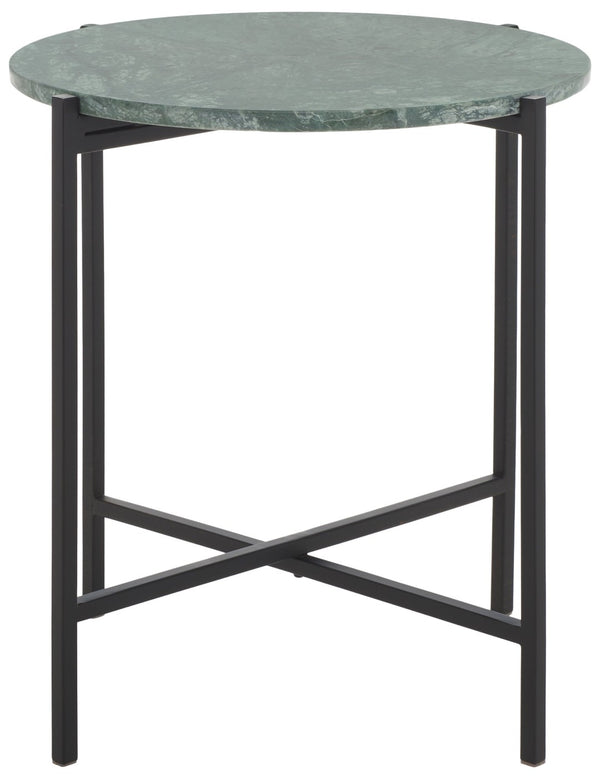 Safavieh Evrynne Round Accent Table - Luxurious Green Marble Top & Black Minimalist Base For Modern Spaces ACC4608A