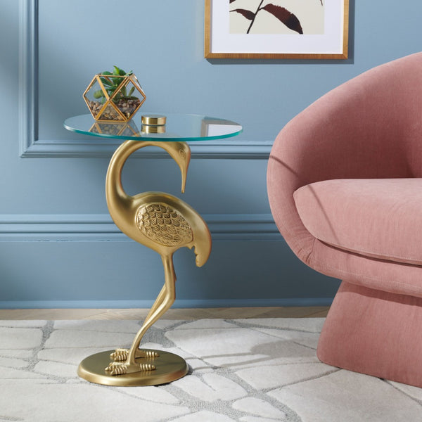 Safavieh Birbiglia Sculptural Bird-Inspired Accent Table For Modern Living Spaces With Artistic Touch Gold / Glass ACC4610A