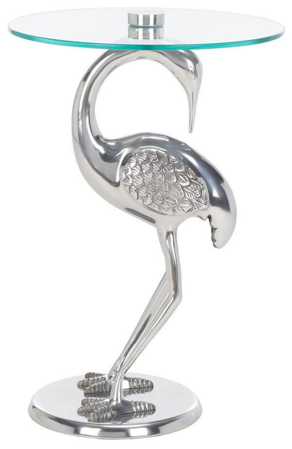 Safavieh Birbiglia Bird Base Accent Table XII23 Silver / Glass  ACC4610B