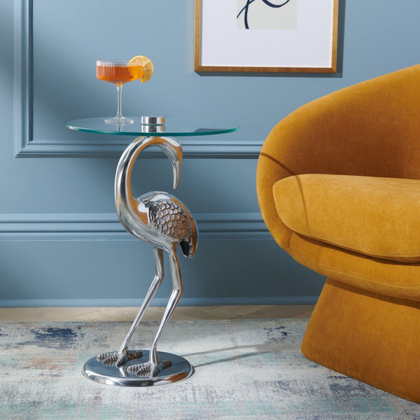 Safavieh Birbiglia Sculptural Bird-Inspired Accent Table For Modern Living Spaces With Artistic Touch Silver / Glass ACC4610B
