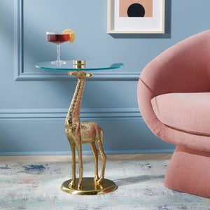 Safavieh Gillard Giraffe Base Accent Table - Sculptural Elegance For Modern Living Spaces And Chic Decor Gold / Glass ACC4611A