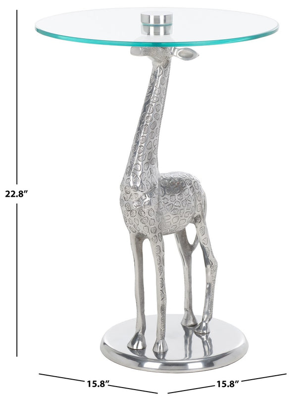 Safavieh Gillard Giraffe Base Accent Table XII23 Silver / Glass  ACC4611B