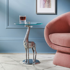 Safavieh Gillard Giraffe Base Accent Table - Sculptural Elegance For Modern Living Spaces And Chic Decor Silver / Glass ACC4611B