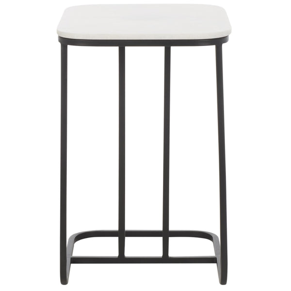Safavieh Yenna Modern C-Shaped Accent Table With White Marble Top & Black Iron Base For Small Spaces ACC4612A
