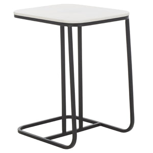 Safavieh Yenna Modern C-Shaped Accent Table With White Marble Top & Black Iron Base For Small Spaces ACC4612A