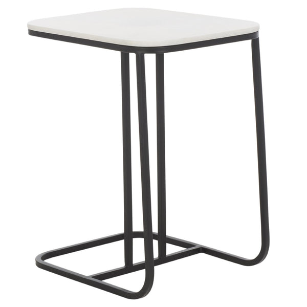 Safavieh Yenna Modern C-Shaped Accent Table With White Marble Top & Black Iron Base For Small Spaces ACC4612A