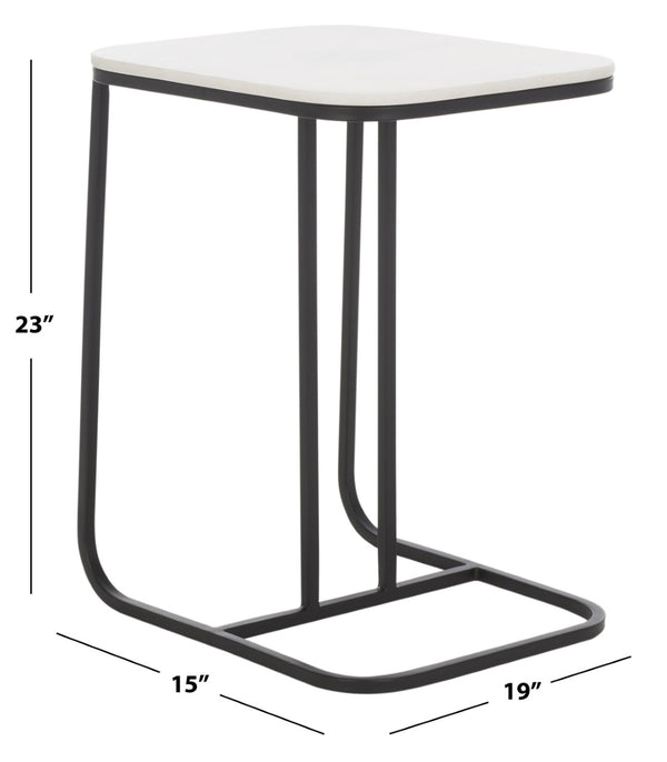 Safavieh Yenna Modern C-Shaped Accent Table With White Marble Top & Black Iron Base For Small Spaces ACC4612A