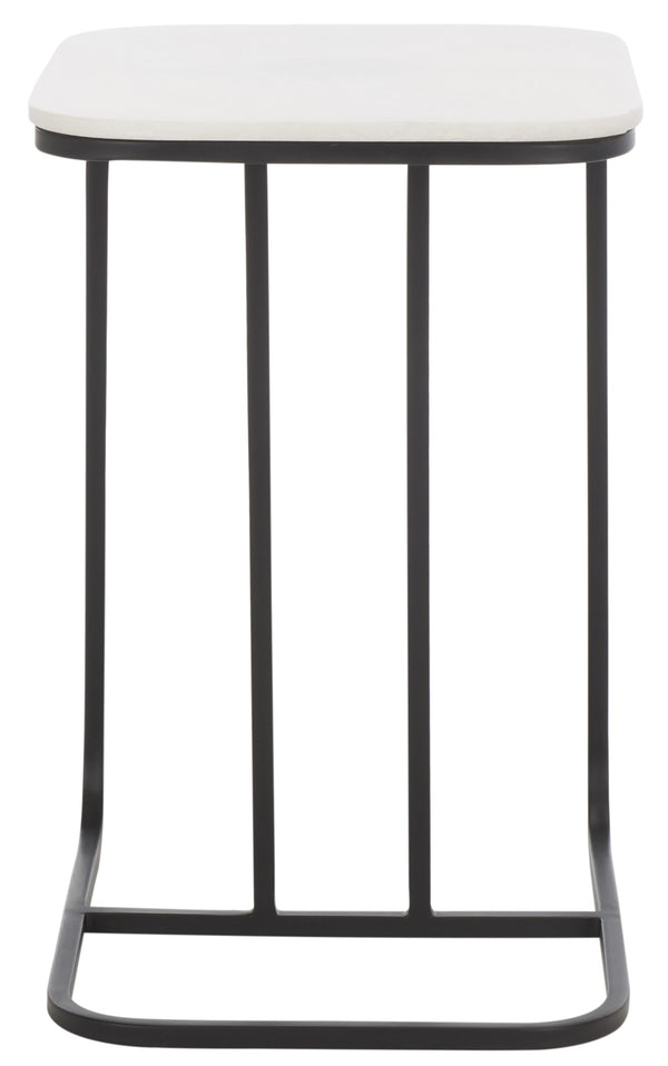 Safavieh Yenna Modern C-Shaped Accent Table With White Marble Top & Black Iron Base For Small Spaces ACC4612A