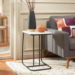 Safavieh Yenna Modern C-Shaped Accent Table With White Marble Top & Black Iron Base For Small Spaces ACC4612A