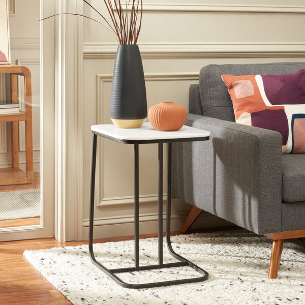 Safavieh Yenna Modern C-Shaped Accent Table With White Marble Top & Black Iron Base For Small Spaces ACC4612A